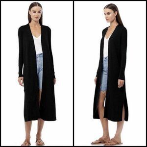 💕SKULL CASHMERE💕 Allison Long Slub Linen Ribbed Duster Cardigan ~ Black XS NWT